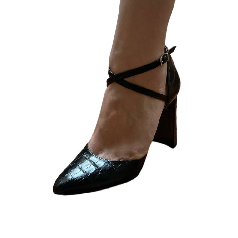 Antonio Melani Whittley Croc Embossed Ankle Strap Pumps Heels Black Size 8.5
